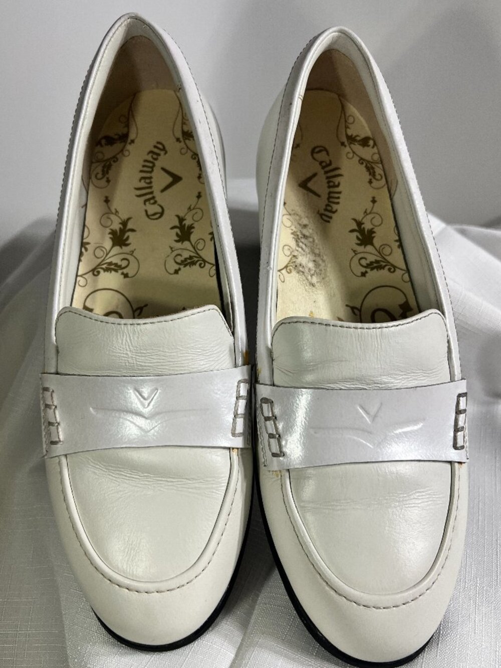 Callaway Leather Penny Loafer Golf Shoes White‎ Cleats Sz 7